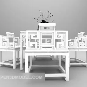 White Table And Chair Chinese Style 3d model