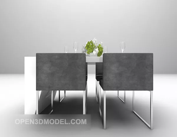 White Table Grey Chair Combination 3d model White Table Grey Chair Combination 3d model