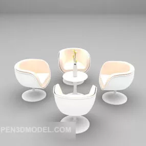White Table And Chair Combination 3d model