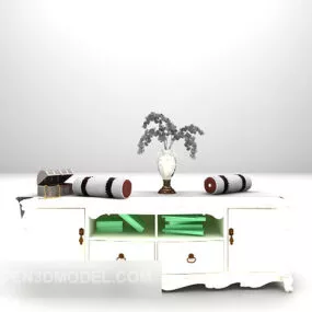 White Classic Wooden Tv Cabinet 3d model