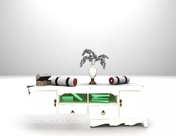 White Classic Wooden Tv Cabinet 3d model White Classic Wooden Tv Cabinet 3d model