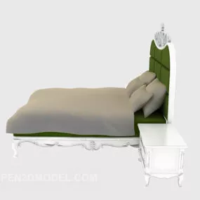 Furniture White Wooden Bed 3d model