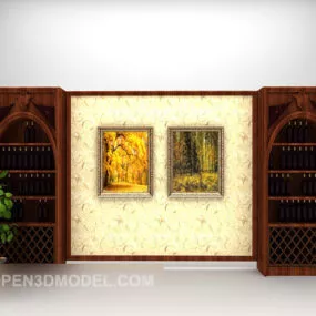 Brown Wooden Wine Cabinet Furniture 3d model