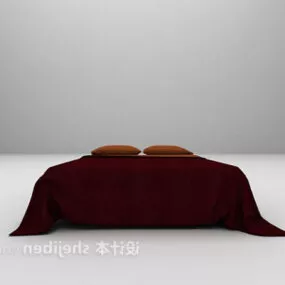 Red Velvet Double Bed Furniture 3d model