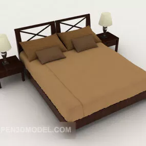 Wood Chinese Double Bed 3d model