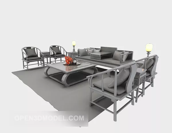 Wood Sofa Chinese Style 3d model Wood Sofa Chinese Style 3d model