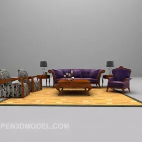 Wood European Sofa 3d model