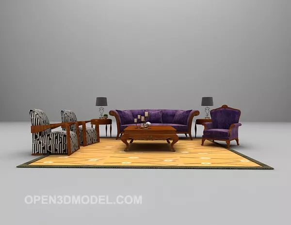 Wood European Sofa 3d model Wood European Sofa 3d model