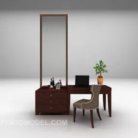 Wood European Desk With Mirror 3d model