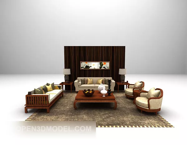 Wood European Sofa Furniture 3d model Wood European Sofa Furniture 3d model