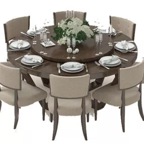 Wooden Round Table European Style 3d model