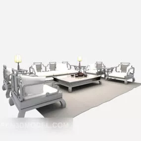 Wood Armrest Sofa 3d model