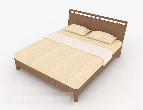 Wood Beige Double Bed 3d model Wood Beige Double Bed 3d model