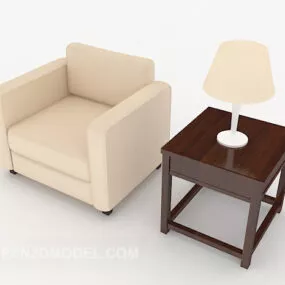Wood Beige Table And Chair Combination 3d model