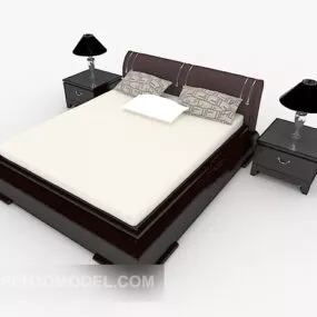 Wood Black And White Simple Double Bed 3d model