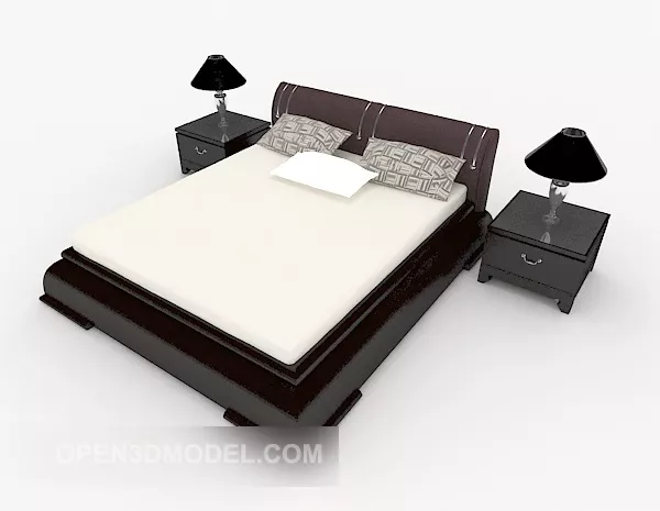 Wood Black And White Simple Double Bed 3d model Wood Black And White Simple Double Bed 3d model
