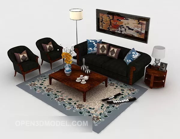 Wood Black Home Combination Sofa 3d model Wood Black Home Combination Sofa 3d model