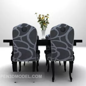 Wood Black Table And Chair Vintage Design 3d model