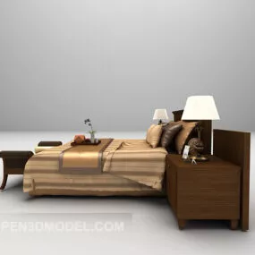 Wood Brown Bed 3d model