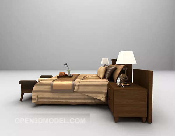 Wood Brown Bed 3d model Wood Brown Bed 3d model