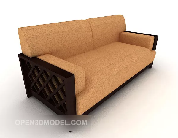 Wood Brown Double Sofa 3d model Wood Brown Double Sofa 3d model