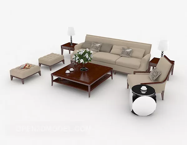 Wood Brown Home Combination Sofa 3d model Wood Brown Home Combination Sofa 3d model