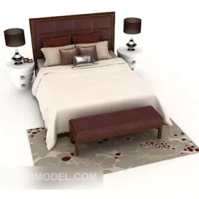 Wood Brown Minimalist Double Bed 3d model