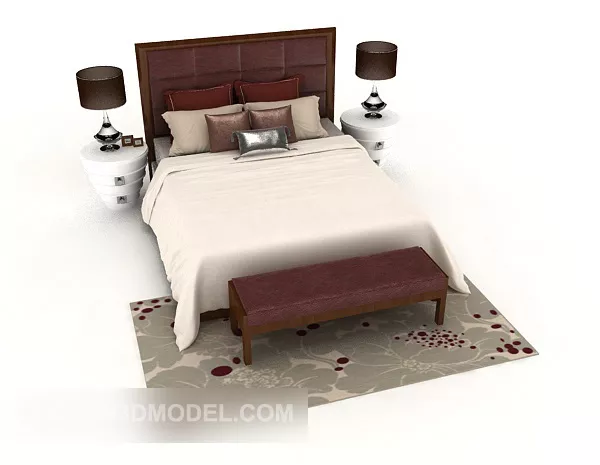 Wood Brown Minimalist Double Bed 3d model Wood Brown Minimalist Double Bed 3d model