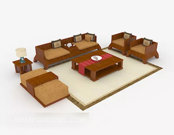 Wood Brown Simple Combination Sofa 3d model Wood Brown Simple Combination Sofa 3d model
