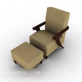 Wood Brown Simple Single Sofa 3d model