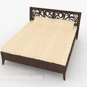Wood Carved Double Bed 3d model