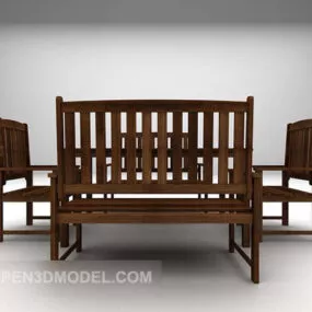 Wood-colored Vintage Table And Chair 3d model