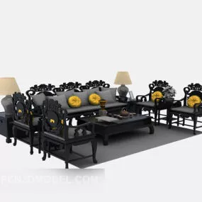 Wood Furniture Sofa Table With Lamp 3d model