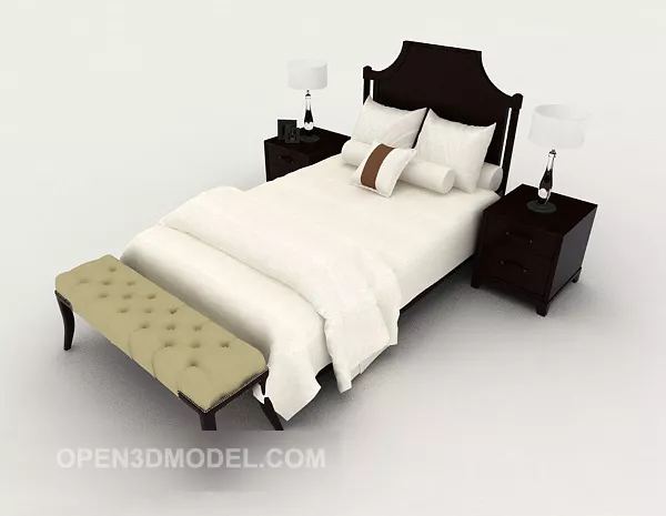 Wood Dark Brown Bed 3d model Wood Dark Brown Bed 3d model