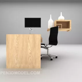 Office Wood Desk Wheels Chair Furniture 3d model