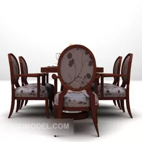 Antique Wood Dining Table Chair Furniture 3d model