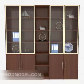 Wood Display Cabinet with Decoration 3d model