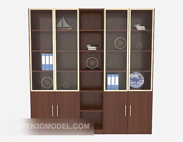 Wood Display Cabinet with Decoration 3d model Wood Display Cabinet with Decoration 3d model