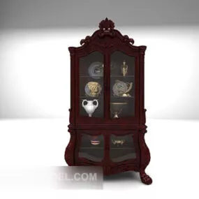 Wood Display Cabinet With Decorative 3d model