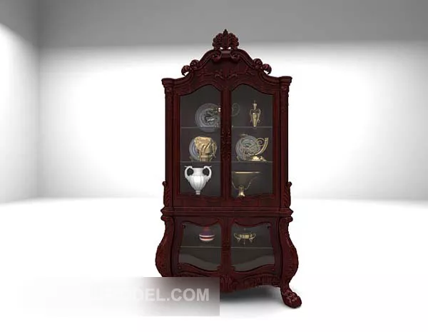 Wood Display Cabinet With Decorative 3d model Wood Display Cabinet With Decorative 3d model