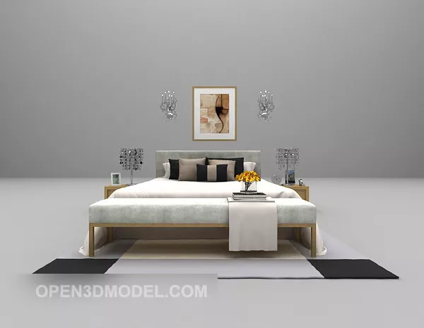 Wood Double Bed Large Full Sets 3d model Wood Double Bed Large Full Sets 3d model