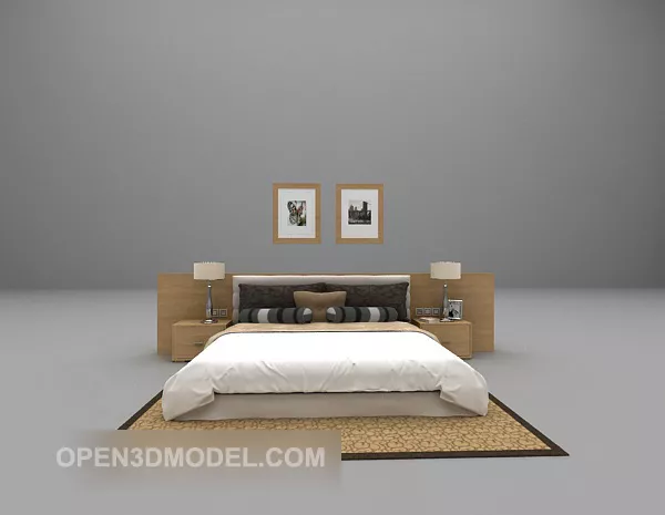 Wood Double Bed Wooden Back 3d model Wood Double Bed Wooden Back 3d model