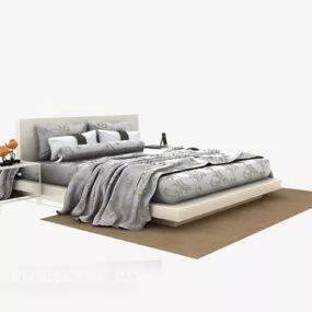 Wood Double Bed With Blanket 3d model