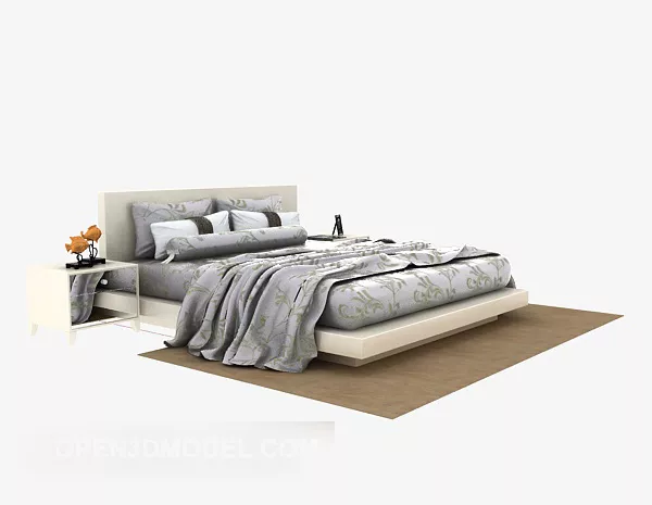 Wood Double Bed With Blanket 3d model Wood Double Bed With Blanket 3d model