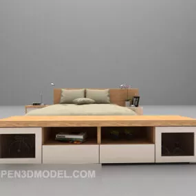 Wood Dwarf Bed With Table 3d model