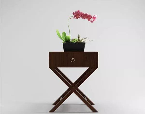 Wood Table With Potted Flower 3d model Wood Table With Potted Flower 3d model