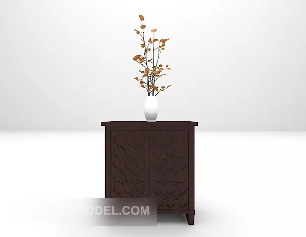 Brown Wood Furniture With Decorative Vase 3d model Brown Wood Furniture With Decorative Vase 3d model