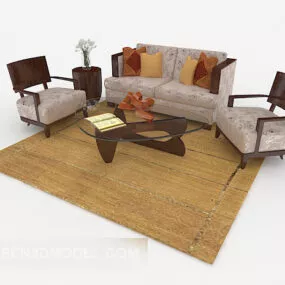 Wood Home Brown Combination Sofa 3d model