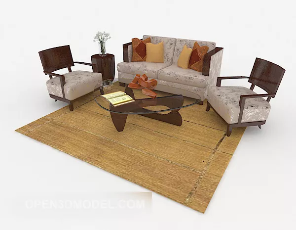 Wood Home Brown Combination Sofa 3d model Wood Home Brown Combination Sofa 3d model