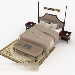 Wood Home Brown Double Bed 3d model